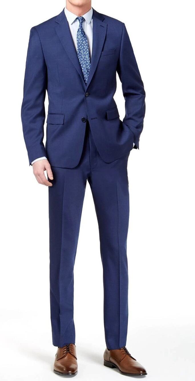 Calvin Klein Men's Blue Skinny-Fit Wool Blend 2-PC Jacket 36S Pants 32Wx30L